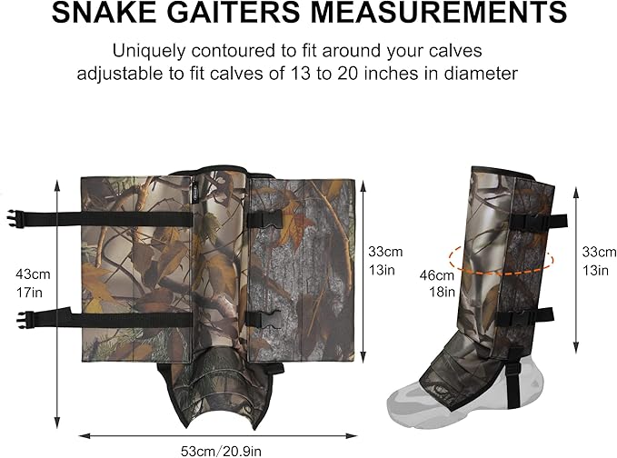 Snake Gaiters Leg Guards, Waterproof Snake Guards, Adjustable Snake Bite Protection for Lower Legs