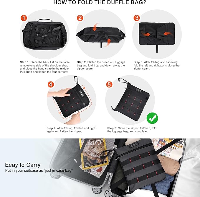WITZMAN Foldable Duffle Bag for Travel 65L Lightweight Packable Duffel Bag with Shoes Compartment
