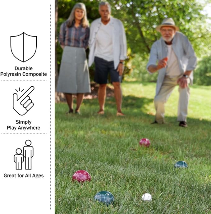 Bocce Ball Set Regulation Size - Lawn Game for Backyard or Beach - Includes Red and Green Bocce