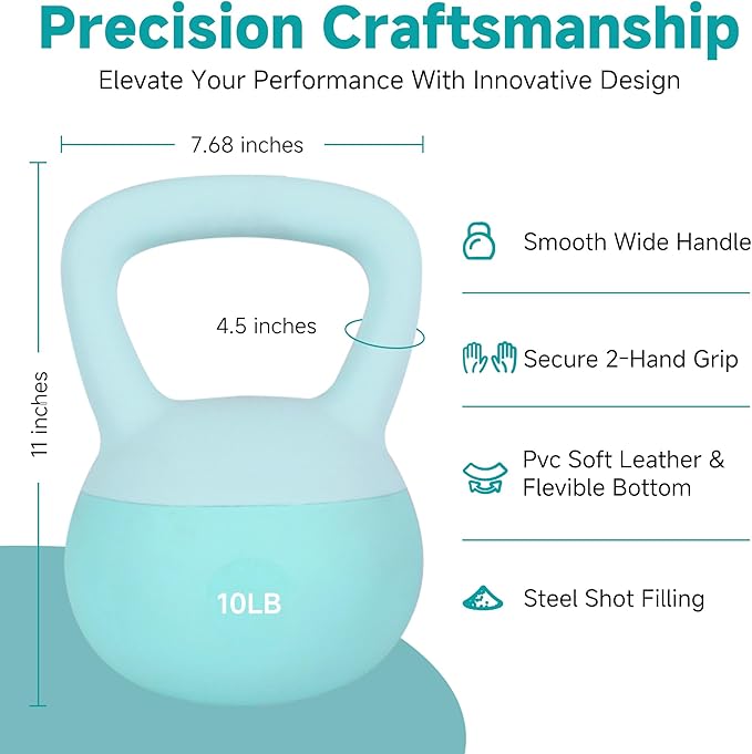 Leikefitness Soft Kettlebells,Steel Shot Filled Weights for Women and Men,Color Coded Anti Slip