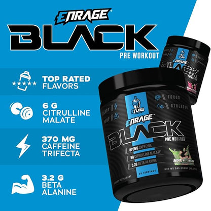 eFlow Nutrition Enrage Black High Stimulant Pre Workout Supplement - Preworkout Powder to Boost