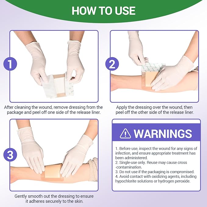 Silicone Foam Dressing 4" x 4" with Border, High Absorbency Wound Bandage, Gentle Adhesion, Soft