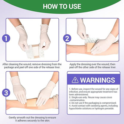 Silicone Foam Dressing 4" x 4" with Border, High Absorbency Wound Bandage, Gentle Adhesion, Soft