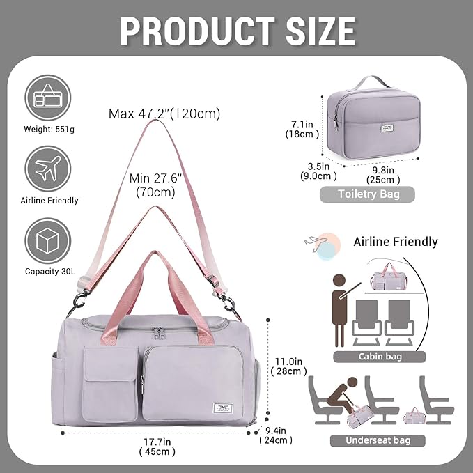 FIORETTO Women's Gym Duffle Bag with Shoes Compartment, 37L Capacity, Ideal for Travel, Gym
