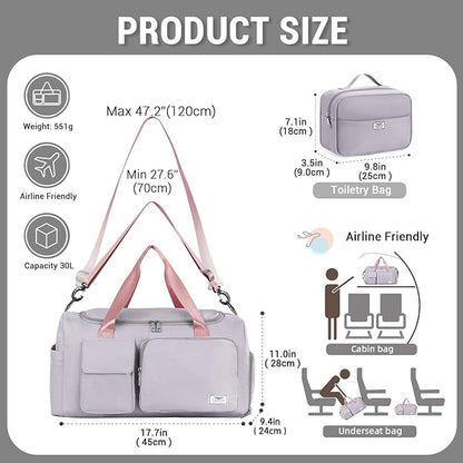 FIORETTO Women's Gym Duffle Bag with Shoes Compartment, 37L Capacity, Ideal for Travel, Gym