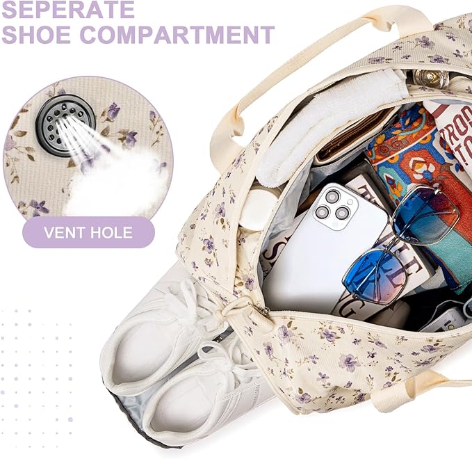 Duffle Bag for Gym Sports Women Girls Workout Travel Bag Weekender with Shoe Compartment and Wet