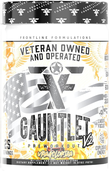 Gauntlet Pre-Workout Powder, Explosive Workouts, Laser Focus, Mid Stim, Amazing Flavor, Veteran