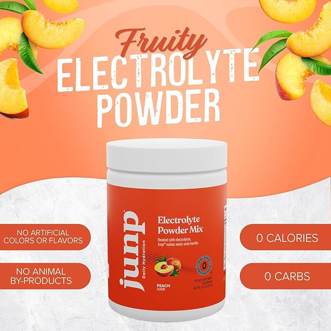 JUNP Electrolytes Powder No Sugar No Carbs – Orchard Fresh Juicy Peach Drink Mix - Potassium & Salt