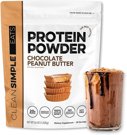 Clean Simple Eats Whey Protein Powder, Chocolate Peanut Butter Flavor Naturally Sweetened, 100%