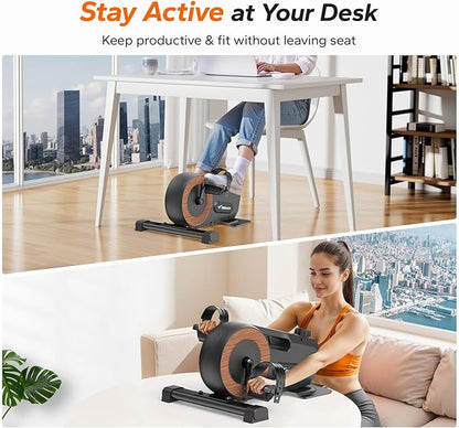 Under Desk Bike Pedal Exerciser, Quiet Magnetic Mini Exercise Bike with MERACH App for Arm, Leg