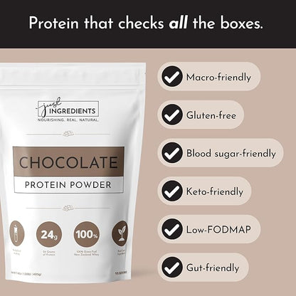 JUST INGREDIENTS Protein Powder | 15 Servings | 24g Protein | Chocolate Flavor Made with 100%