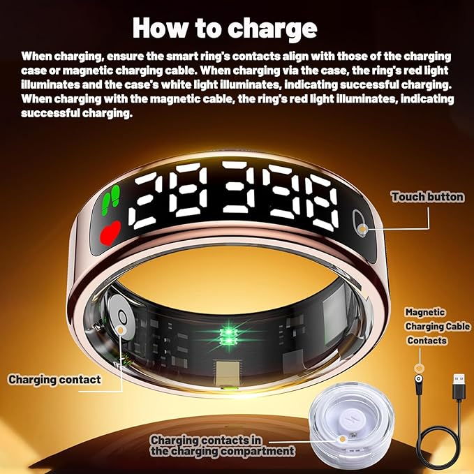 Smart Health Ring for Women Men, Smart Ring Fitness Tracker for iOS Android, Heart Rate, Blood