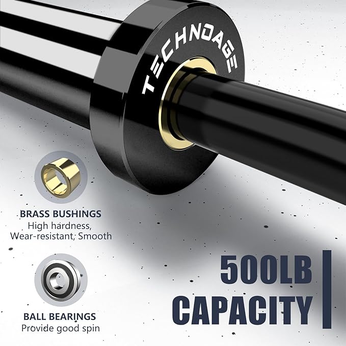 TECHNOAGE Olympic EZ Curl Bar, 47" Curl Bar(350/500LBS Capacity) 20LB, Solid Steel, Chrome Finish