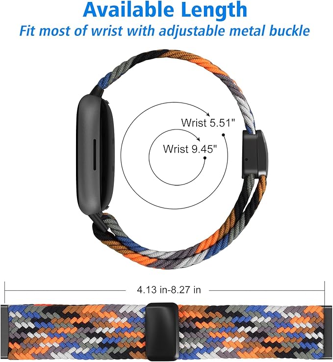 Fintie Magnetic Braided Stretchy Band Compatible with Fitbit Versa 4 3 / Sense 2 1, Soft Woven