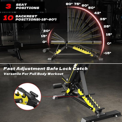 Heavy Duty Bench Adjustable Workout Bench Press Set for Home Gym Strength Training