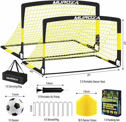 Soccer Goal, Kids Soccer Goals for Backyard Set, 2 Pack of Portable Pop Up Soccer Net with Soccer