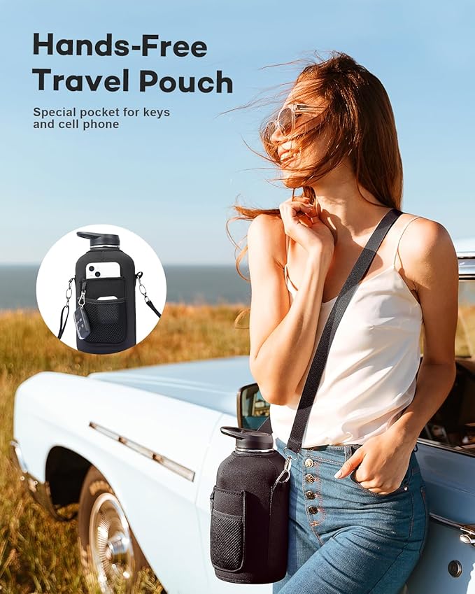 64oz Water Bottle Insulated with Handle,Double-Wall Vacuum Stainless Steel (Cold for 48 Hrs), Half