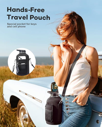 64 oz Insulated Water Bottle with Straw and Lid, Half Gallon Stainless Steel Cup with