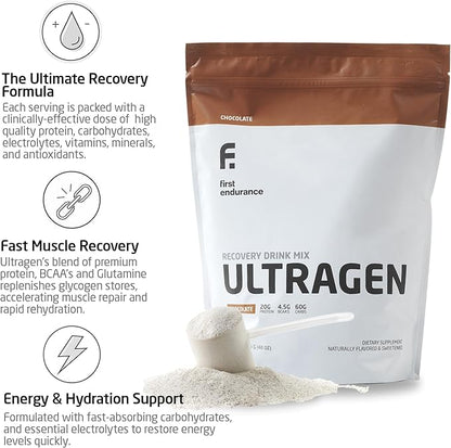 FIRST ENDURANCE Ultragen Workout Recovery Drink Powder, Protein Mix, Boosts Energy, Accelerates