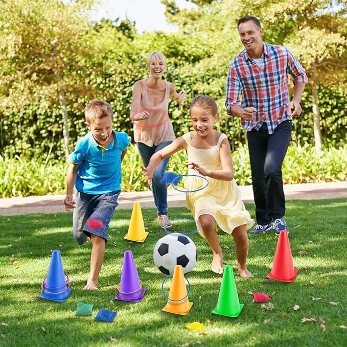 OBTANIM 26 Pcs Plastic Colorful Cones Ring Toss Combo Set Outdoor Carnival Games for Kids Adults