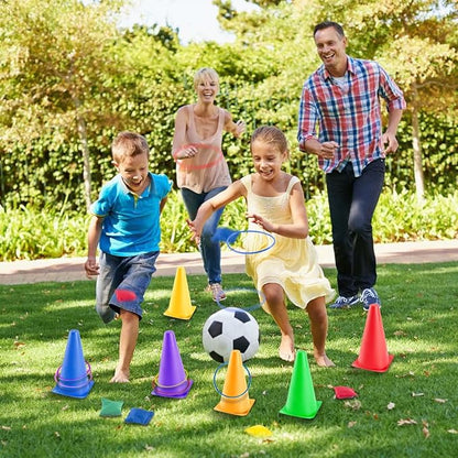 OBTANIM 26 Pcs Plastic Colorful Cones Ring Toss Combo Set Outdoor Carnival Games for Kids Adults