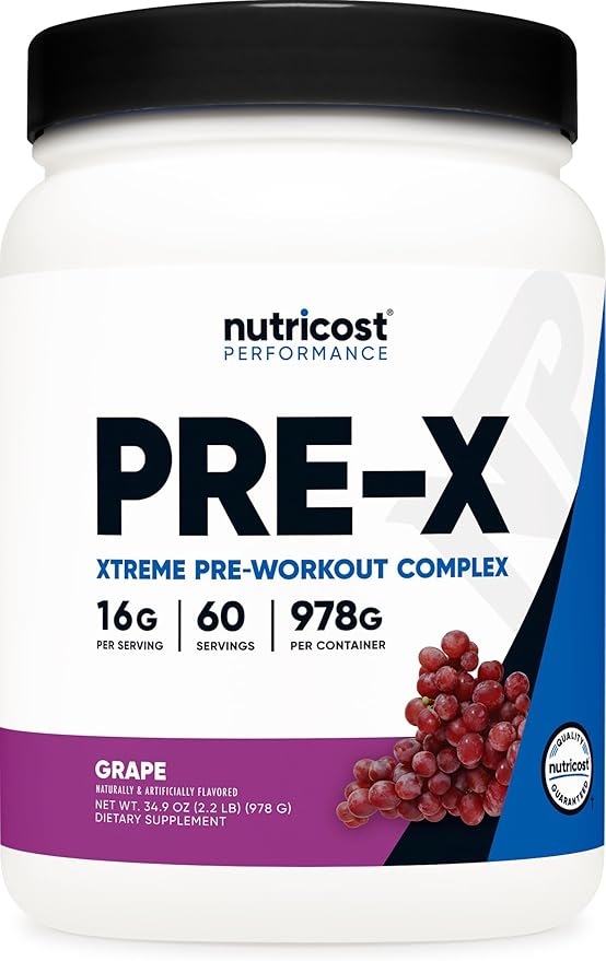 Nutricost Pre-X Xtreme Pre-Workout Complex Powder, Grape, 60 Servings, Vegetarian, Non-GMO and