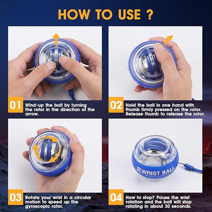 Wrist Trainer Ball Auto-Start Gyroscopic Forearm Exerciser Gyro Ball for Strengthen Arms, Fingers