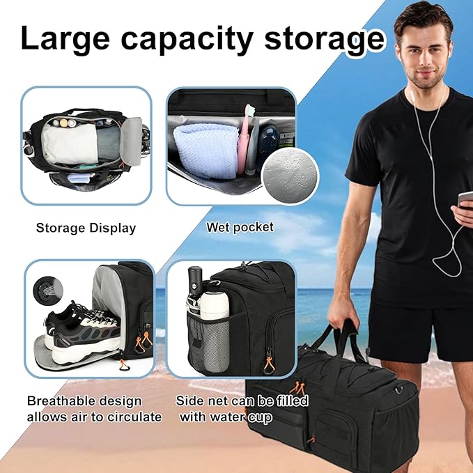 Searock 40L Gym Bag for Men, 3 In 1 Duffle Bag Backpack for Travel, Sports Duffel Bags for Gym