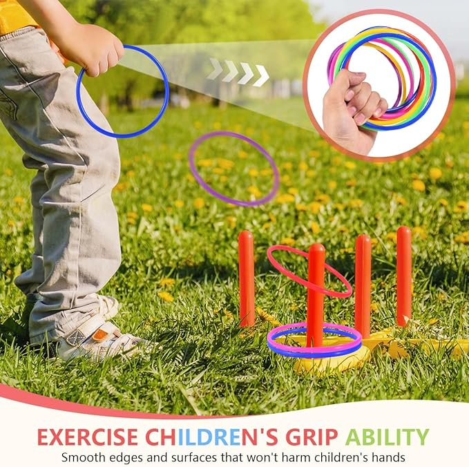 OBTANIM 24 Pcs Plastic Ring Toss Game for Kids and Outdoor Toss Rings for Speed and Agility