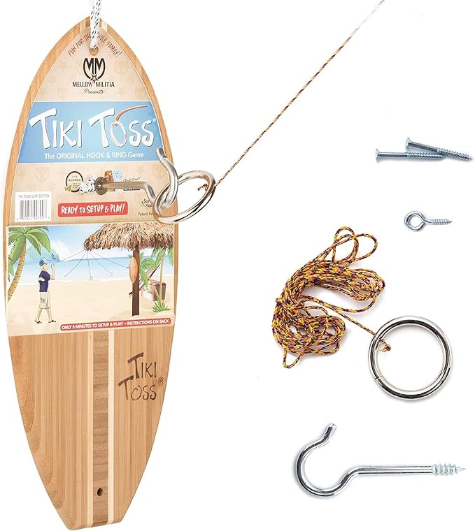 Tiki Toss Ring Toss Game for Adults & Kids - Hook and Ring Games with String and Hooks for