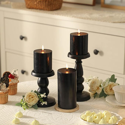 3x6 Inch Black Pillar Candles Set of 3 - Decorative Unscented Pillar Candle, Long Burning Dripless