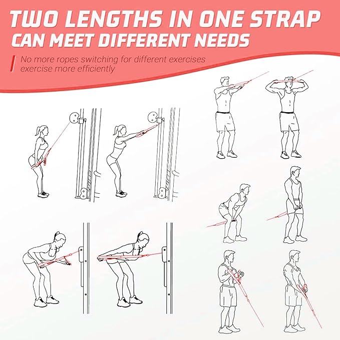 Tricep Rope Cable Attachment (Two Lengths Built in One) Greater Range of Motion,Tricep Pull Down