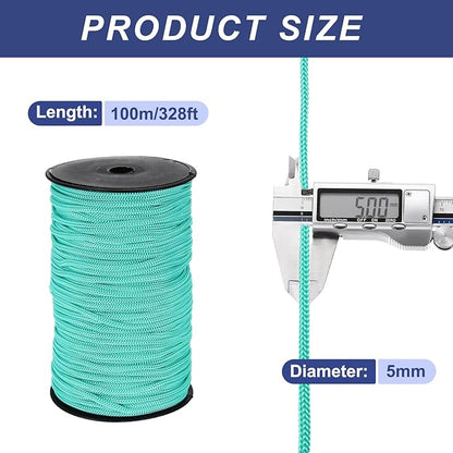 MECCANIXITY 3/16 Inch Polypropylene Rope Braided Ropes, 328ft Nylon Rope Hollow Utility Cord for