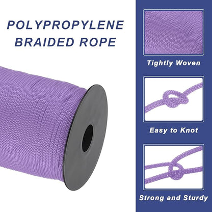 MECCANIXITY 1/8 Inch Polypropylene Rope Braided Ropes, 328ft Nylon Rope Hollow Utility Cord for