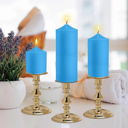 Pillar Candles 3 x 4, 6, and 8 inches, Large Handmade Candles Set of 3, Blue Decorative Candles for