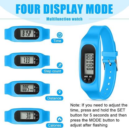 Geyoga 24 Pcs Pedometer for Walking Steps and Miles Pedometer Watch Silicone Steps Tracker Running