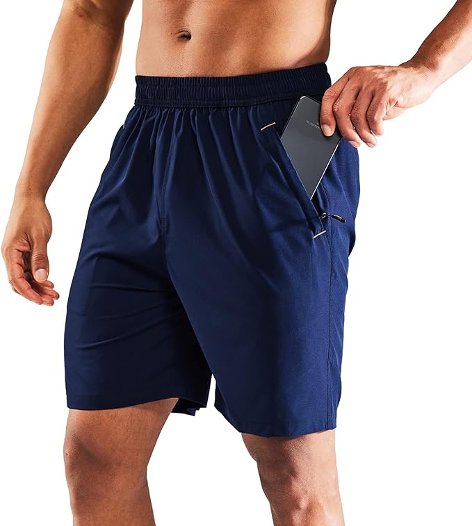 MIER Men's Quick Dry Running Shorts with Zipper Pocket, Elastic Waist Athletic Workout Exercise