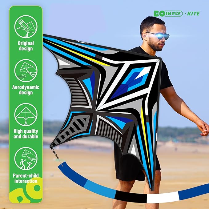 Delta Mecha Kite for Kids & Adults, Easy to Fly for Beginner, 55 x 36 Inches, Best Kites for Beach