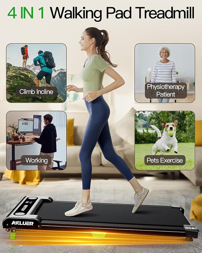 Walking Pad with Incline, Akluer Incline Treadmills for Home, 2.5 HP Under Desk Treadmill Small