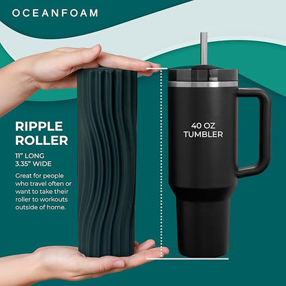 Oceanfoam Ripple Travel Foam Roller (11" x 3.35") Firm Mini Foam Roller for Physical Therapy, Deep