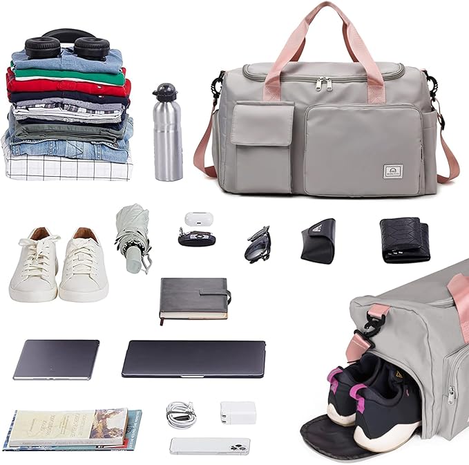 Travel Duffel Tote Bag with Dry Wet Separation Pocket, Weekender Bag for Women and Men，Waterproof