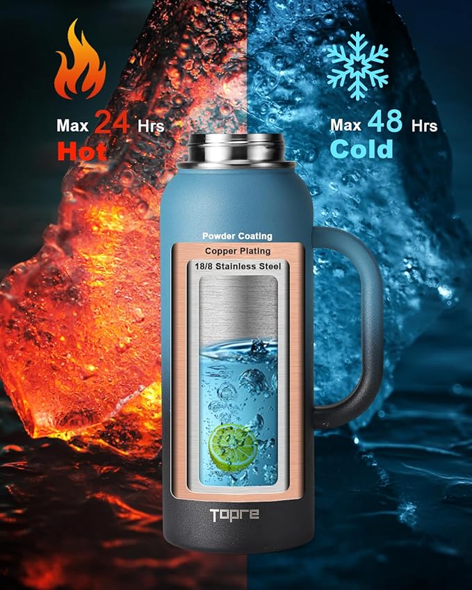 40 oz Insulated Water Bottle with Straw and Lid, Food-grade Double Wall Vacuum Stainless Steel