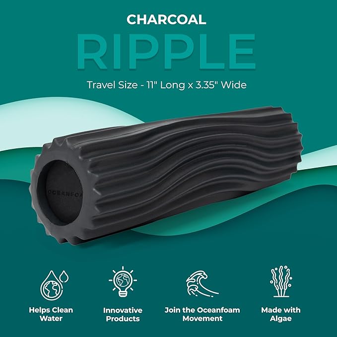 Oceanfoam Ripple Travel Foam Roller (11" x 3.35") Firm Mini Foam Roller for Physical Therapy, Deep