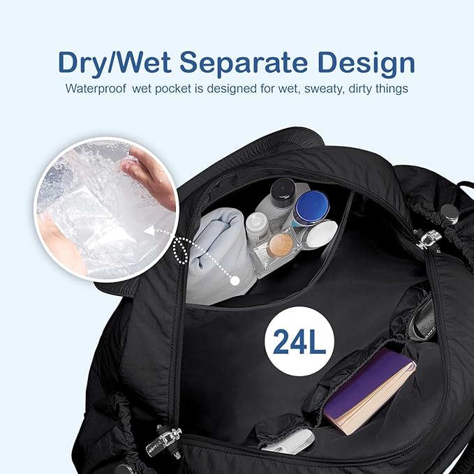 TOPDesign Travel Duffel Bag for Women, Puffer Gym Bag Sports Tote with Wet Pocket, Carry On