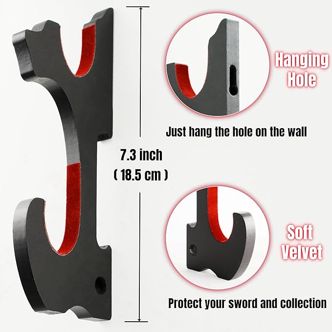 Eforlife 2/Set Sword Hook Wall Mount Samurai Sword Hanger Display Holder Adjustable for Katana