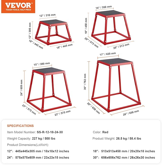 VEVOR Plyometric Jump Box, 18 Inch Plyo Box, Steel Plyometric Platform and Jumping Agility Box