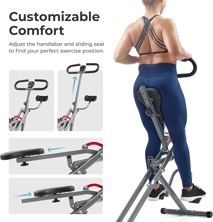 Sunny Health & Fitness Row-N-Ride PRO, Full Body Combo Squat Machine w/Optional Resistance Band