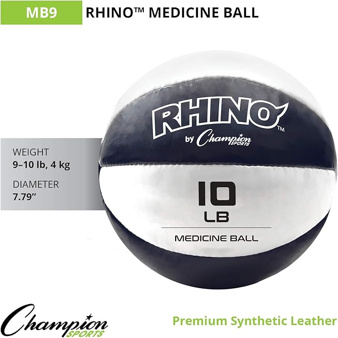 Champion Sports Exercise Medicine Balls, Leather with No-Slip Grip - Weighted Med Ball Set for