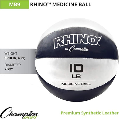 Champion Sports Exercise Medicine Balls, Leather with No-Slip Grip - Weighted Med Ball Set for