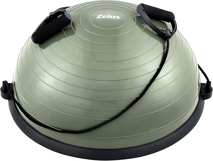 ZELUS Balance Ball Trainer with Resistance Bands and Foot Pump, Inflatable Yoga Ball for Home Gym